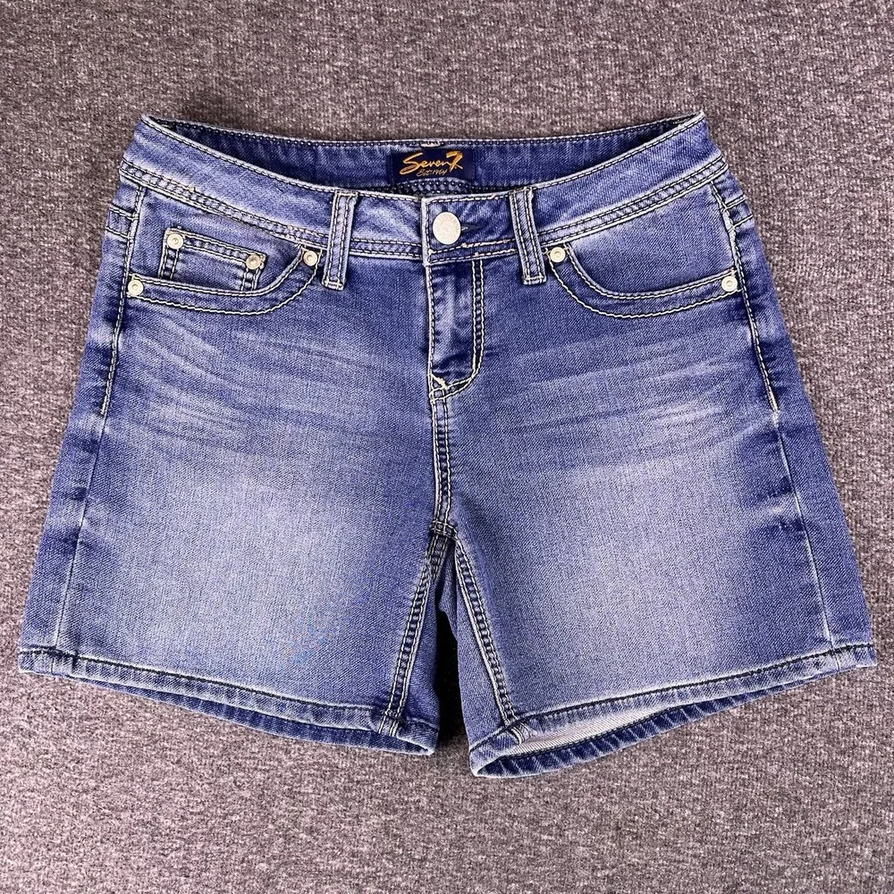 Seven7 Denim Shorts Womens 4 Blue Casual Summer Stretch Embroidered Pockets 29x5